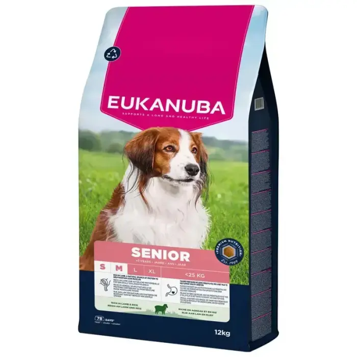 Eukanuba Senior sausā suņu barība mazām/vidējām šķirnēm, jērs un rīsi, 12 kg