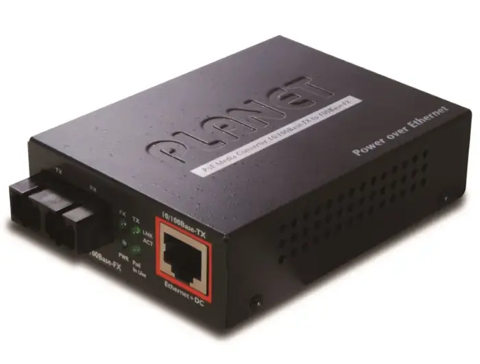 Planet FTP-802 10/100Base-FX MM (SC) Converter, 802.3af PoE Injector