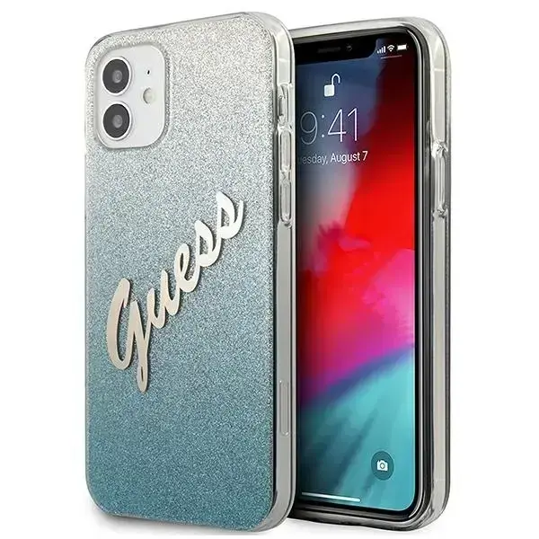 Guess Glitter Gradient Script Hard Case for iPhone 12 mini, Blue
