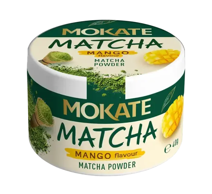 MOKATE Matcha žaliosios arbatos milteliai su mango skoniu, 40g
