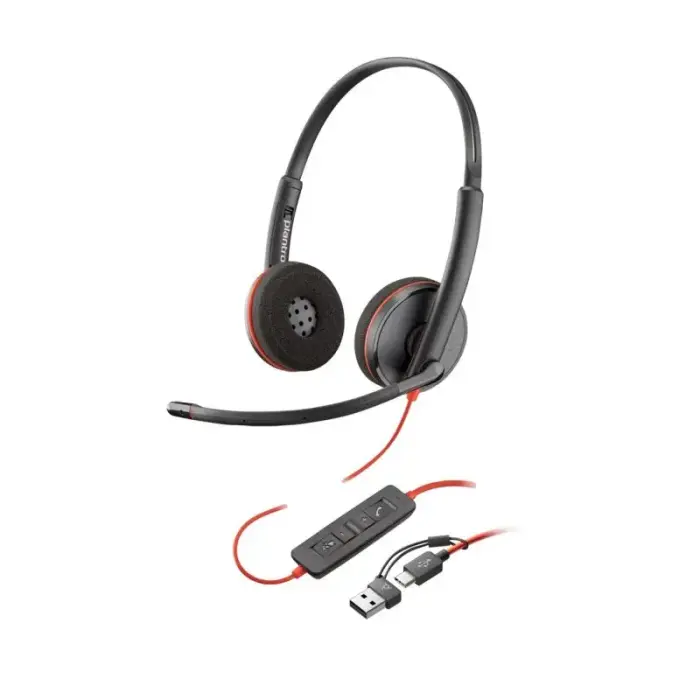 POLY Blackwire 3220 stereo USB-C austiņas + USB-C/A adapteris