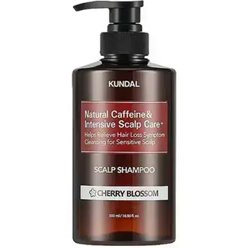 KUNDAL Natural Caffeine & Intensive Scalp Care+ Cherry Blossom pret matu izkrišanu šampūns ar kofeīnu 500ml