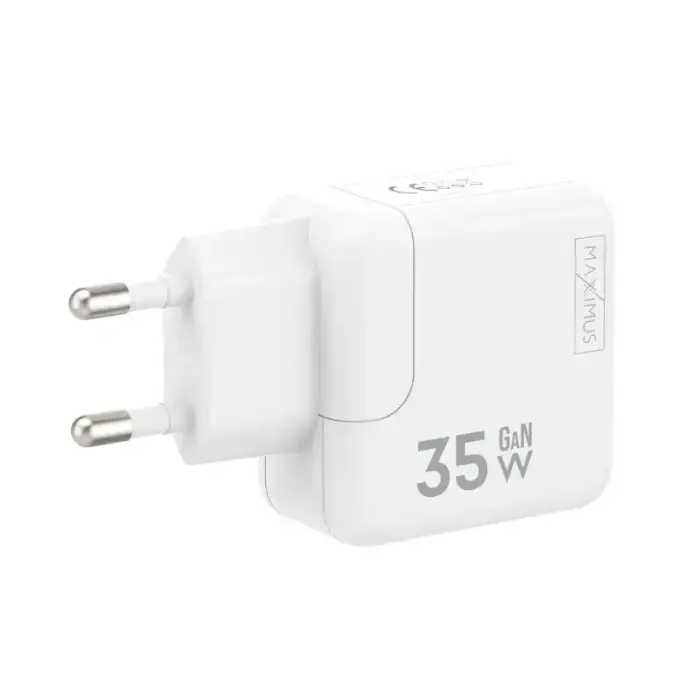 MX Burst GaN PD 35W Wall Charger, 2xUSB-C + 65W USB-C to USB-C Cable, White