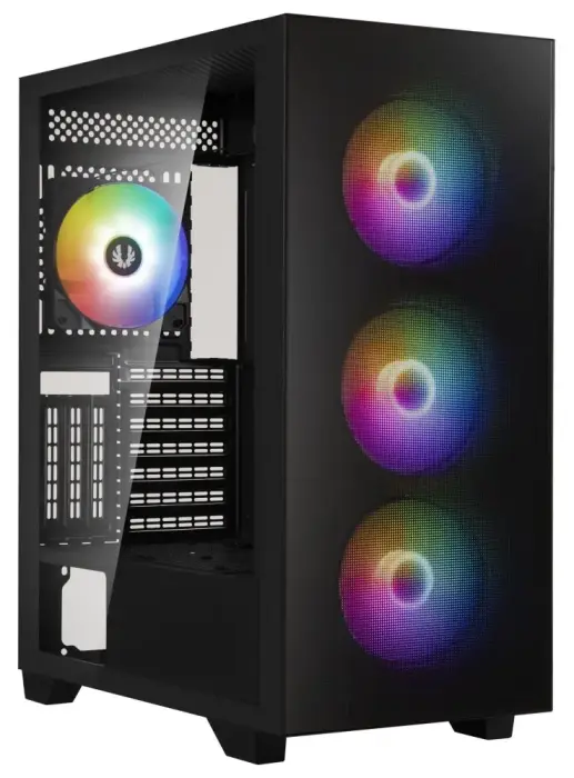 BitFenix datora korpuss Flow FRGB/ ATX / 4x 120mm FRGB fan / 2x USB 3.0 / tvrzené sklo / melna
