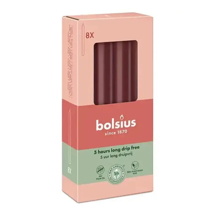 Bolsius Table Candles 170x20 mm, 8 pcs, Dark Red