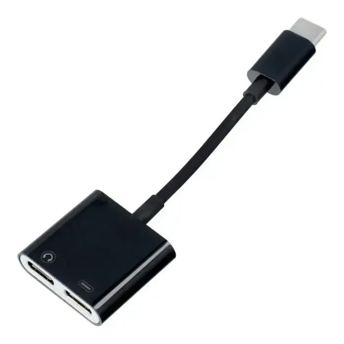 2-in-1 USB-C į dvigubą USB-C garso ir įkrovimo adapteris – Juodas