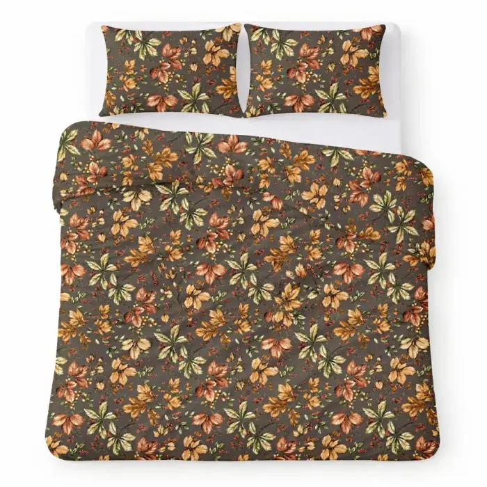 Gultas veļas komplekts 160x200 cm, brūns ar rudens lapām - COTTON HOME