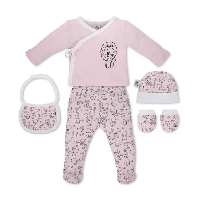 Nowordoka Набор одежды для новорожденных из 5 предметов: Pink Animals 0-6 месяцев
