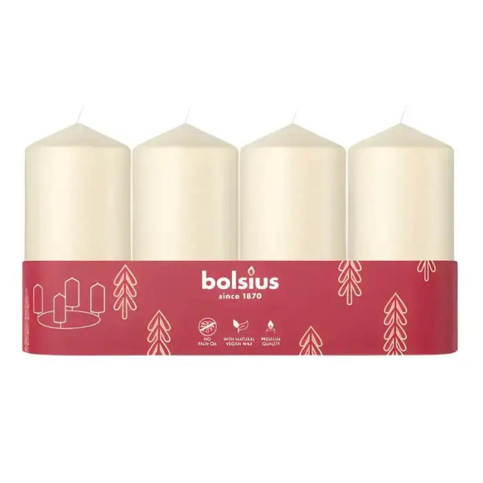Bolsius Cylinder Candle, 4 pcs, Ø100x48 mm, Cream