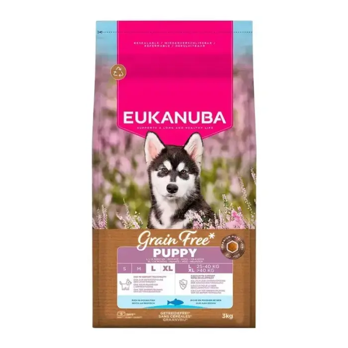 Sausā barība kucēniem - Eukanuba Puppy & Junior Large Grain Free Ocean fish 3 kg