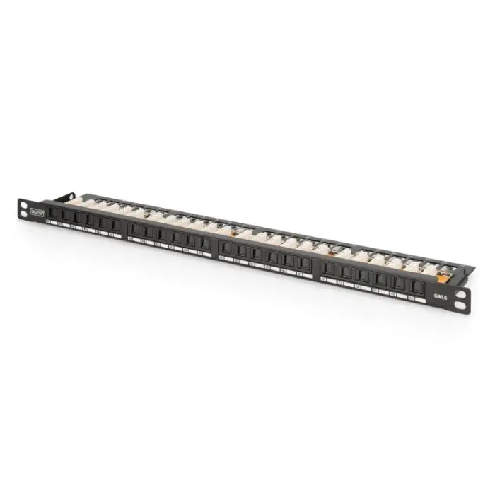 Digitus High-Density Patch Panel 19" 24 x RJ45, LSA horizontal, Cat. 6, unshielded, 0.5U, black, cable guide