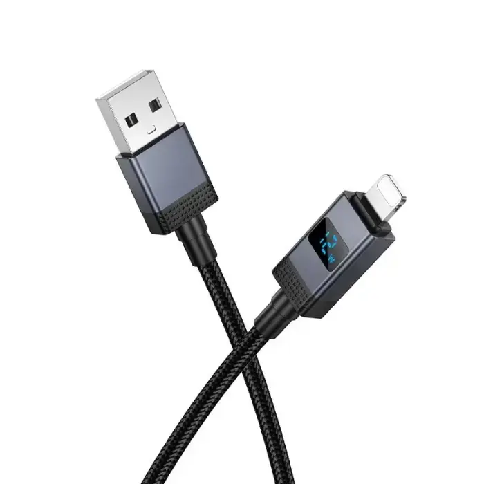 Cable USB A to Lightning Hoco 2,4A with display 1 m X118 black Photo