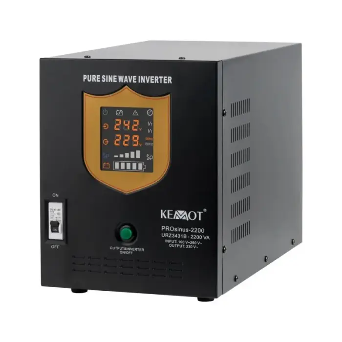 KEMOT PROsinus-2200 avārijas barošanas avoks, tīra sinusoīdas invertors ar uzlādes funkciju, 12V 230V 2200VA/1600W – melns