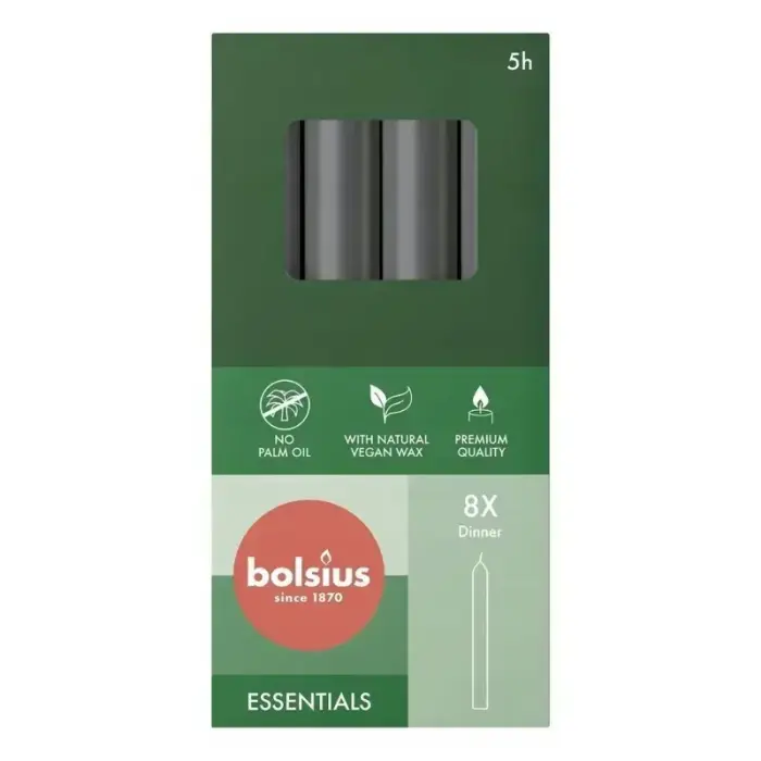 Bolsius Table Candles, 170x20 mm, Grey, 8 pcs