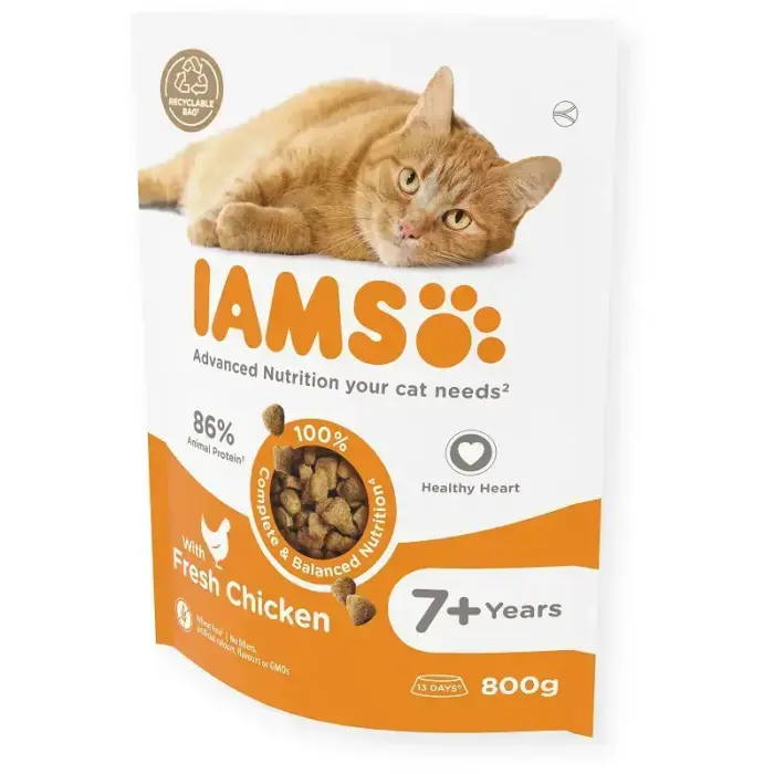 IAMS CAT SENIOR CHICKEN sausas kačių maistas, 800g