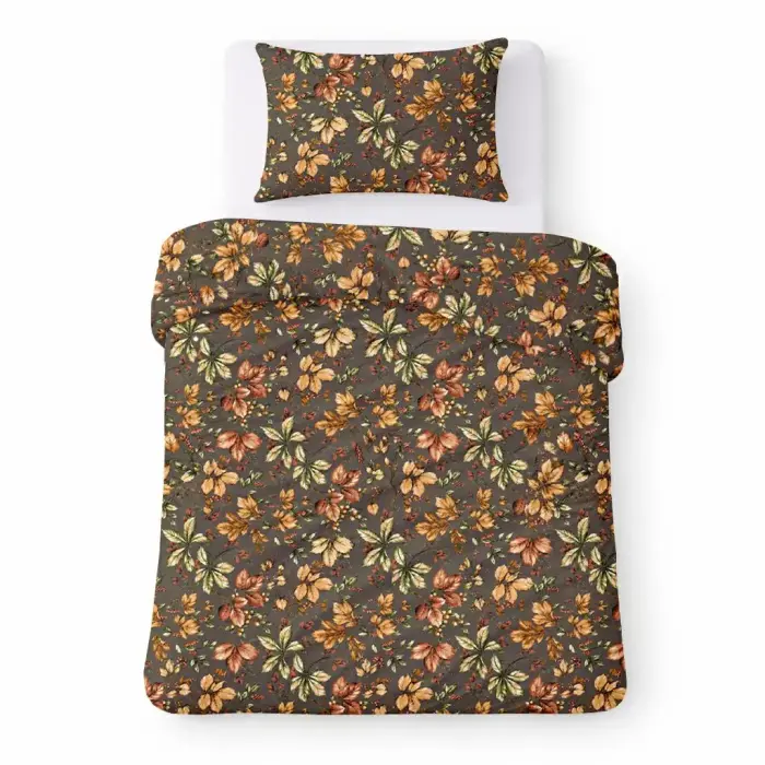 COTTON HOME Puuvillane Voodipesu Komplekt 140x200 cm Pruun Sügislehtedega