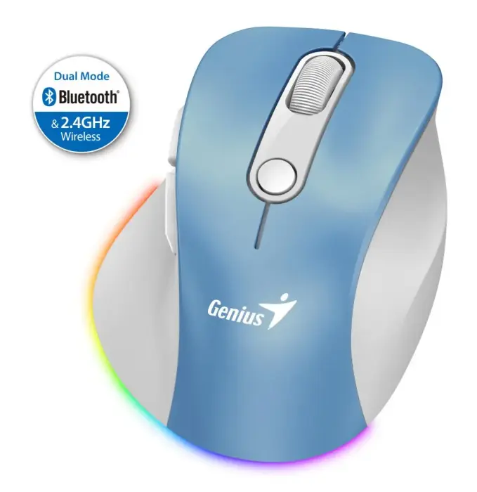 GENIUS Ergo 9000S Pro Light Blue/ dual Bluetooth + 2,4GHz/ 2400 dpi/ juhtmeta/ 6nuppvá/ laetav/ RGB/ sinine-valge