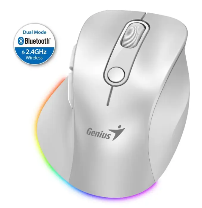 GENIUS Ergo 9000S Pro Pearl White/ dual Bluetooth + 2,4GHz/ 2400 dpi/ juhtmeta/ 6nuppvá/ laetav/ RGB/ valge