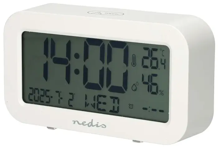 NEDIS digitaalne stolní budík/ LCD display/ podsvícení/ funkce odloženého buzení/ zobrazení data/ funkce časovače/ valge