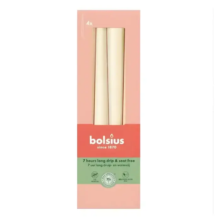 Bolsius Table Candles, 4 pcs, 245/24 mm, Pearl