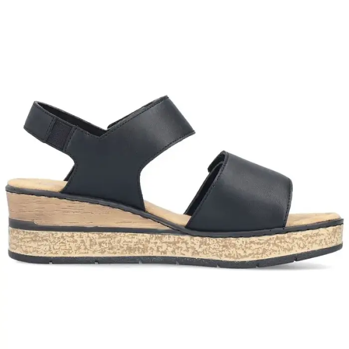 Rieker 63781-00 Sieviešu black wedge sandales with Velcro - Buty: 42