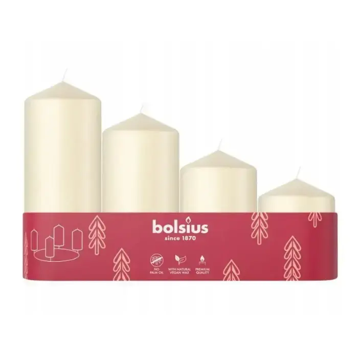 Bolsius Cylinder Candle Set, 4 pcs, Cream