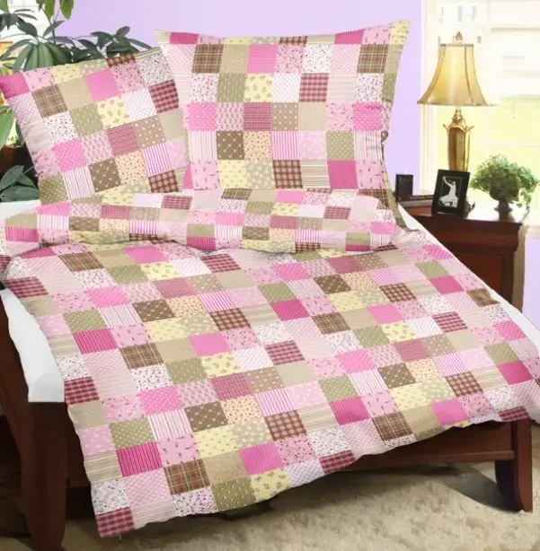 Crêpe bedding set 160x200 cm, Patchwork dark pink
