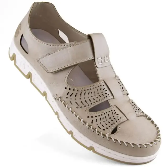 Rieker W RKR651 beige leather velcro openwork обувь - Buty: 40