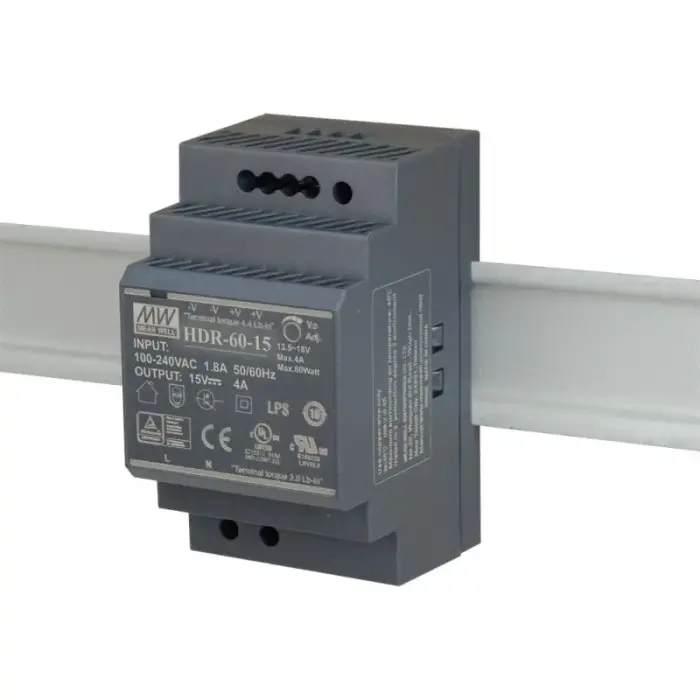 DIN sliedes barošanas bloks SMPS MEAN WELL HDR-60-15 15V/60W/4A