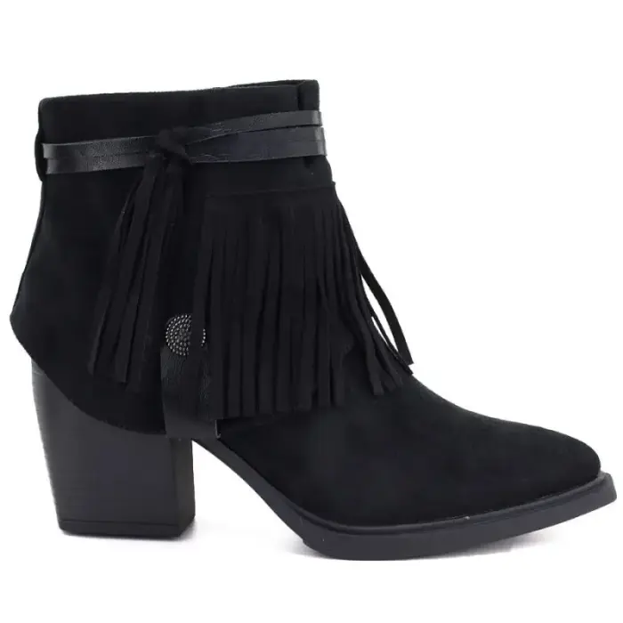 Women's insulated fringed cowboy boots M.Daszyński, black, size 37
