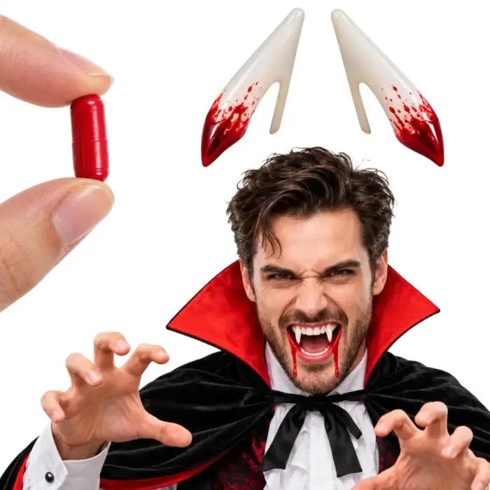 Vampire dracula werewolf kit halloween false teeth with fake blood