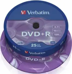 Verbatim DVD+R 4.7GB 16x упаковка на шпинделе, 25 шт.