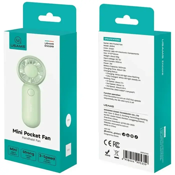 Rokas ventilators USAMS Mini Pocket ZB354 violets Foto 12