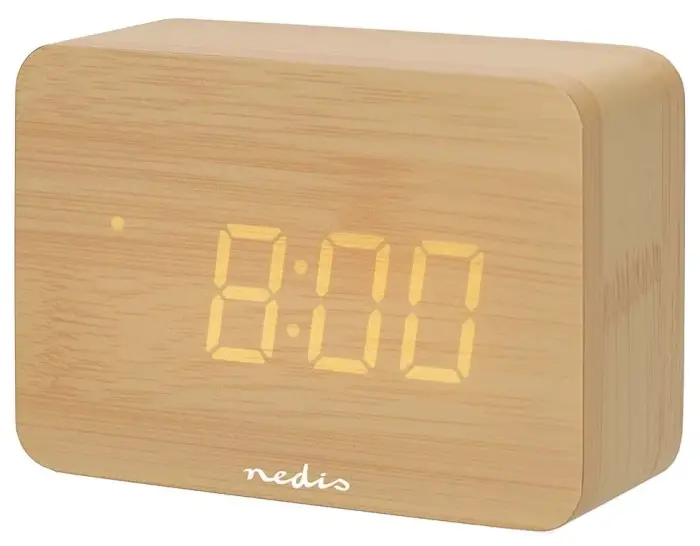 NEDIS digitaalne stolní budík/ LED display/ podsvícení/ funkce odloženého buzení/ zobrazení data/ siseruumi teplota/ dřevěný