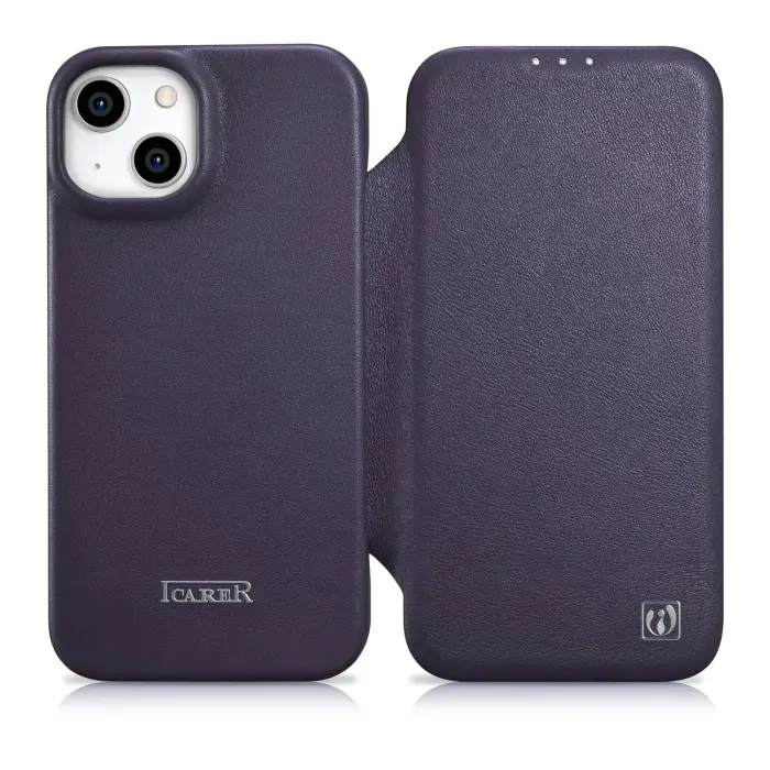 iCarer Premium ādas maciņš iPhone 14 Plus ar MagSafe - Violets