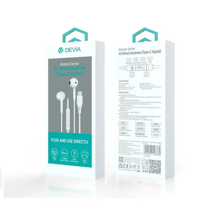 Devia wired earphones Kintone A3 Digital USB-C white Foto 7