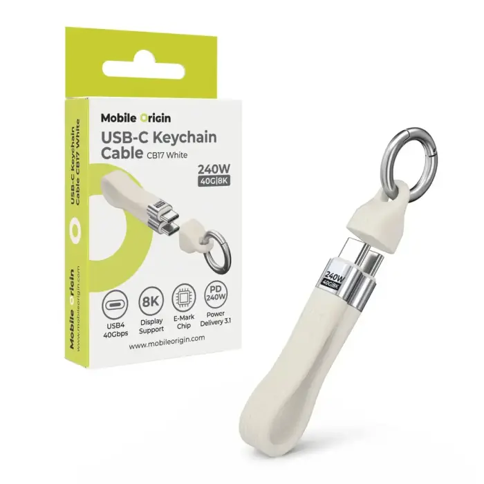 Mobile Origin 240W 40Gbps 8K USB-C Keychain Cable CB17 White