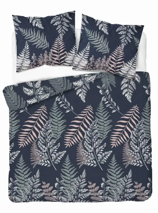 Microfiber Bedding Set 220x200 cm Fern Leaves Navy Blue 5036 A