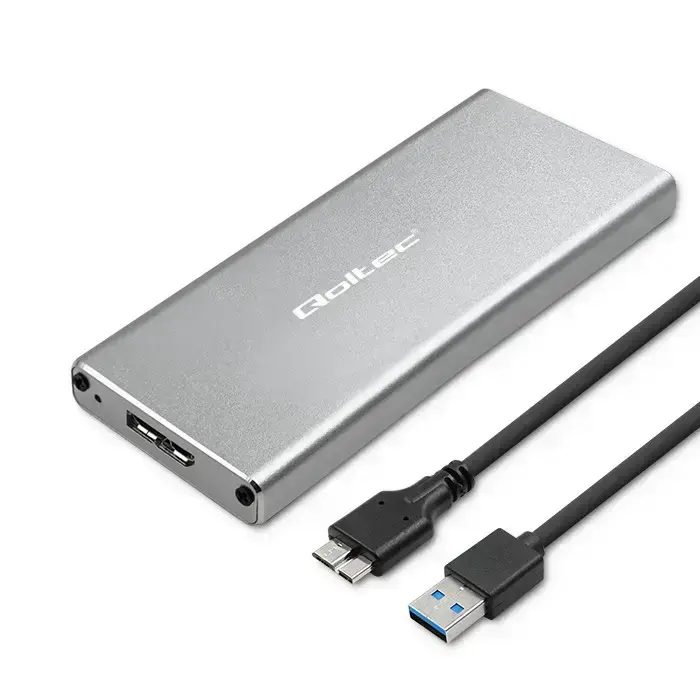 Qoltec Aluminium M.2 SATA SSD Enclosure – USB 3.0 – Silver