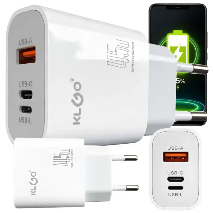 Ātrs usb-a usb-c usb- l 45w quick charge universālais tīkla lādētājs