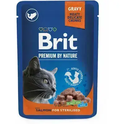 Brit Premium Cat Pouch Salmon for Sterilised 100 g — complete wet food for sterilised cats with salmon