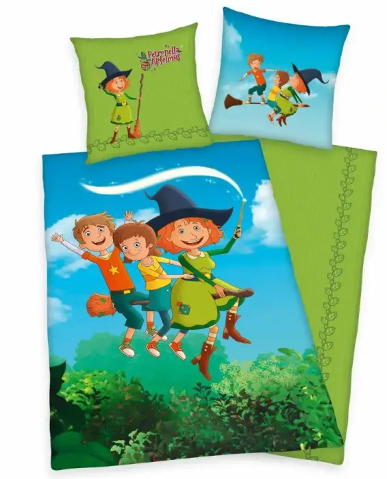 Kokvilnas gultas veļas komplekts 140x200 cm Petronella, zaļš un zils