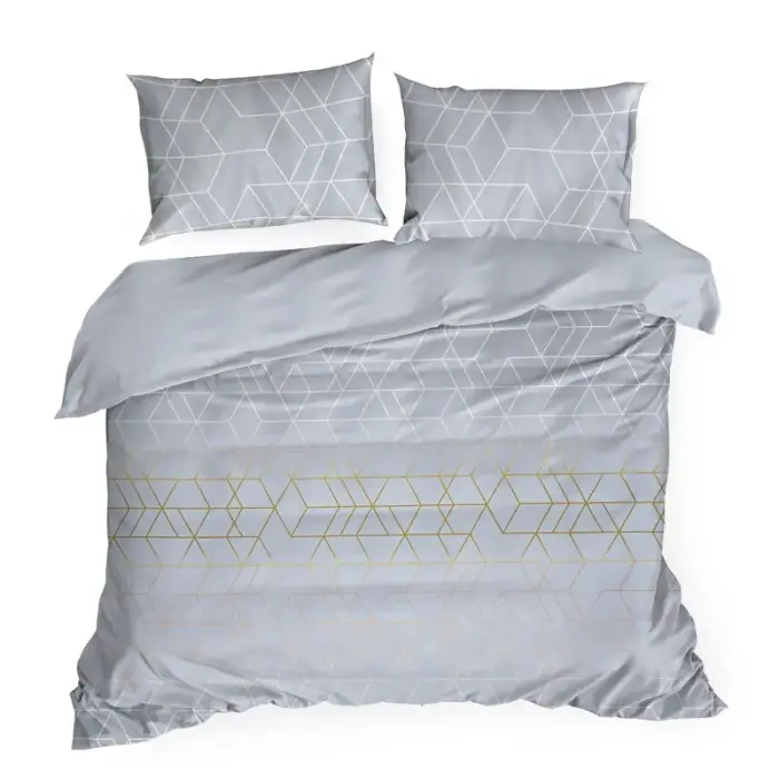 Microfiber Bedding Set 220x200 cm Geo 2 Grey Gold Geometric
