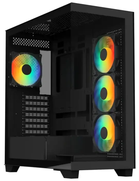BitFenix datora korpuss CETO / ATX / 4x 120mm FRGB fan / 2x USB 3.0 / USB-C / tvrzené sklo / melna