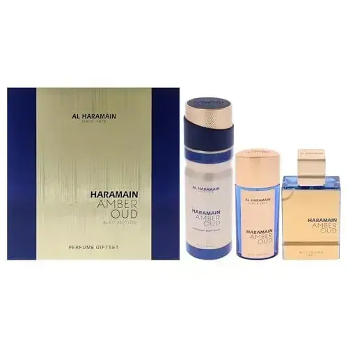 Al Haramain Amber Oud - Bleu Edition 3 dalių dovanų rinkinys (2.5oz EDP purškiklis, 1oz EDP purškiklis, 6.6oz kūno purškiklis)