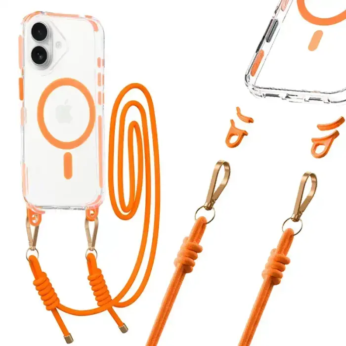 Tel Protect Strap Clear Case for iPhone 17, Orange