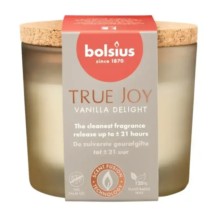 True Joy Kvapi žvakė stikliniame indelyje su kamščiu, Ø66x83mm, Vanilla Delight