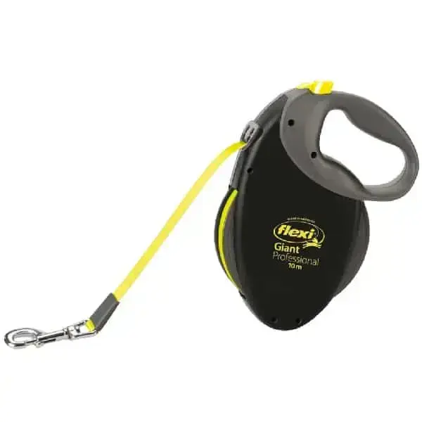 Flexi GIANT PROFESSIONAL Ret retractable Tape Leash for Dogs, 10 m, Black/Neon Yellow
