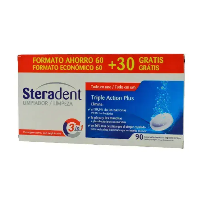 Steradent Triple-Acting Plus таблетки для чистки зубных протезов, 60 + 30
