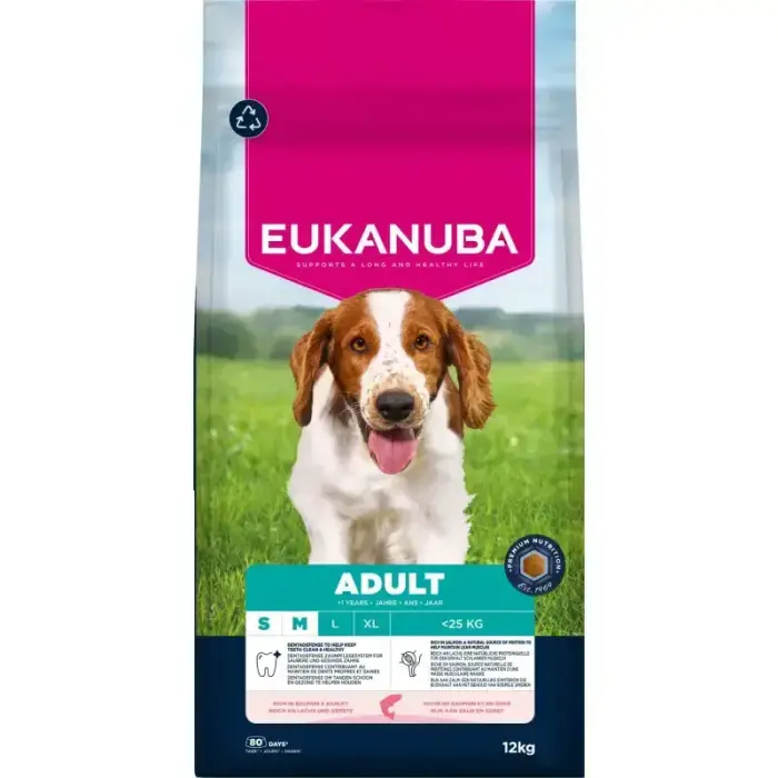 Eukanuba sausā barība pieaugušiem mazo un vidējo šķirņu suņiem, lasis un mieži 12 kg